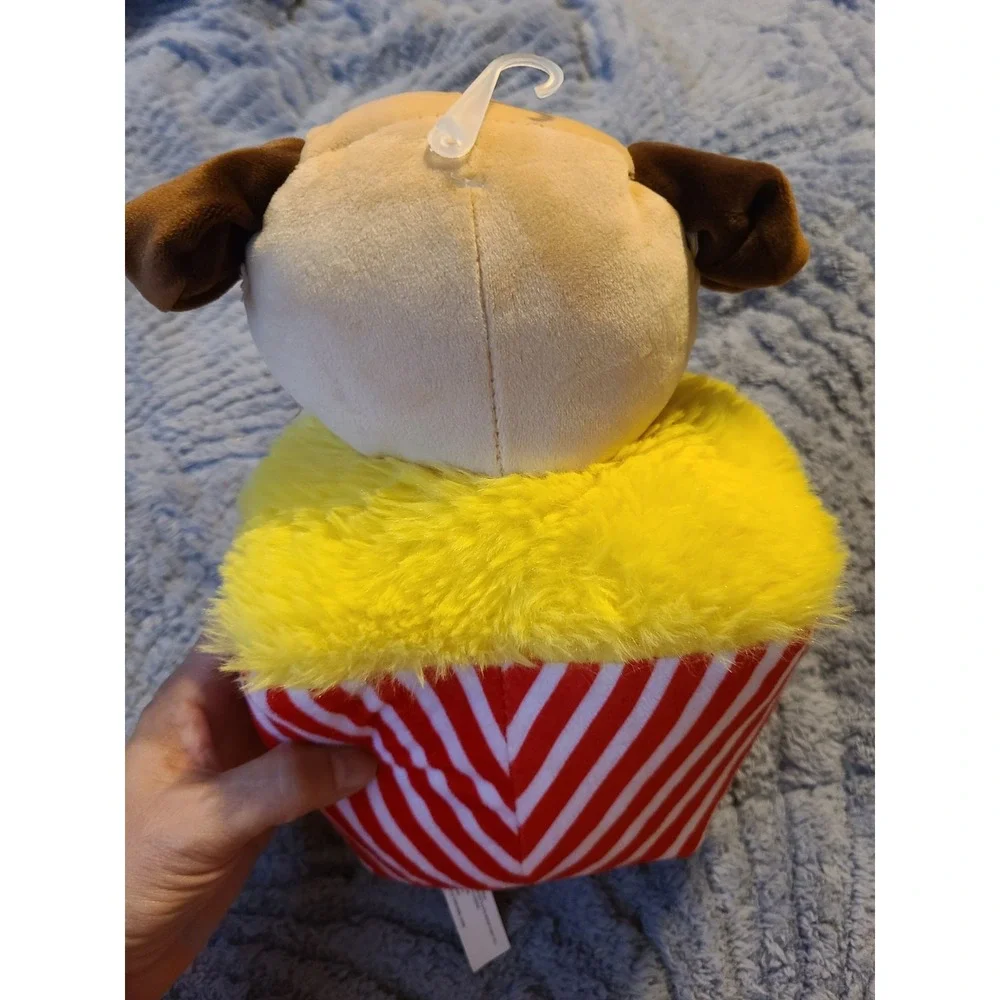 Puppycorn Plush Red Striped Popcorn Bag Pug Dog 10" Stuffed Animal - Picture 7 of 8
